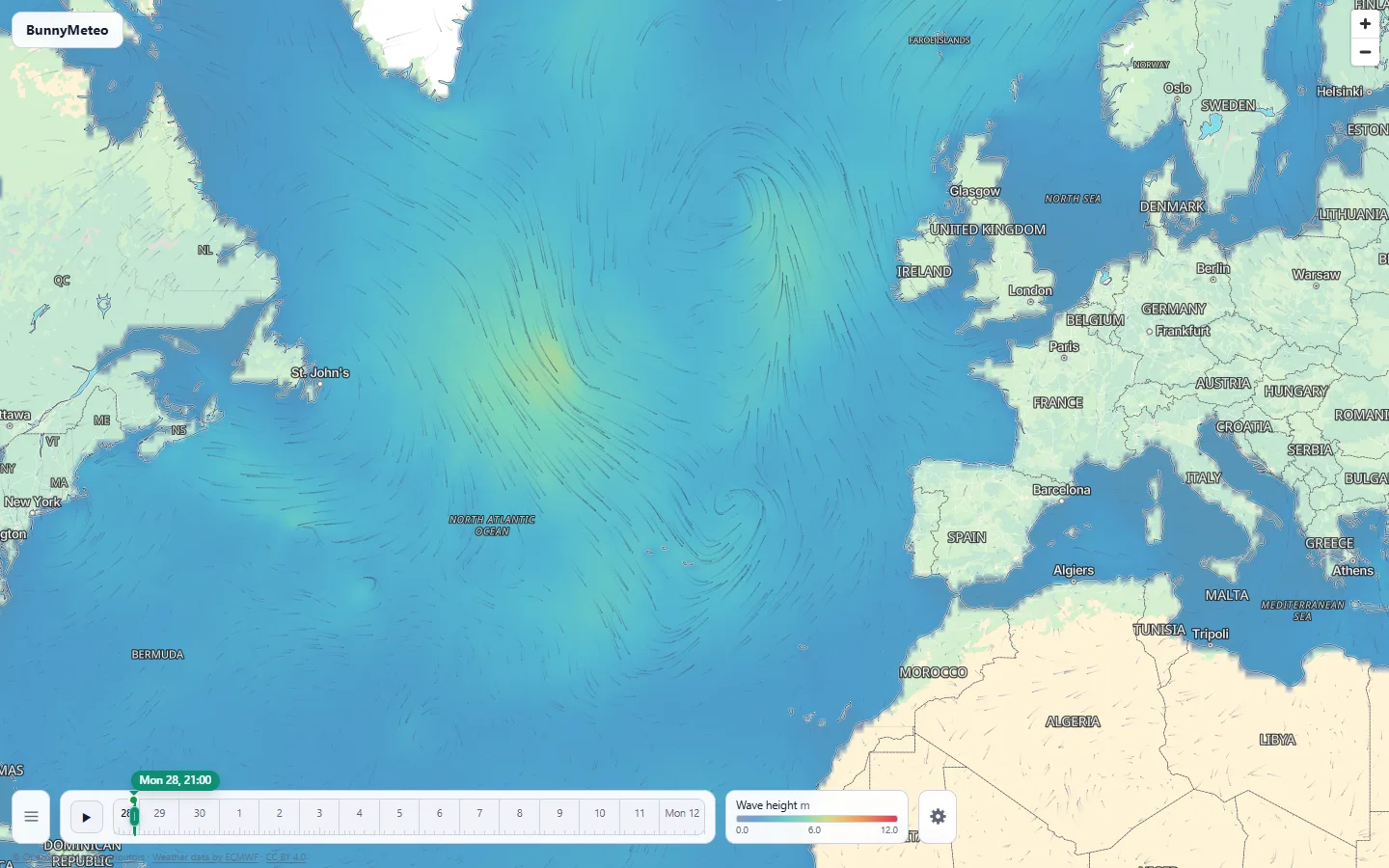 BunnyMeteo wave height layer over the North Atlantic