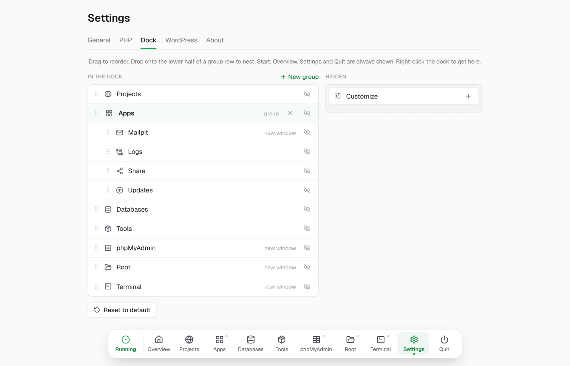 Settings > Dock